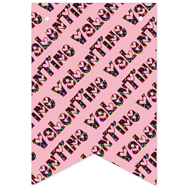 Bannière À Fanions Saint-Valentin Coeurs mignons Typographie rose (Premier drapeau)