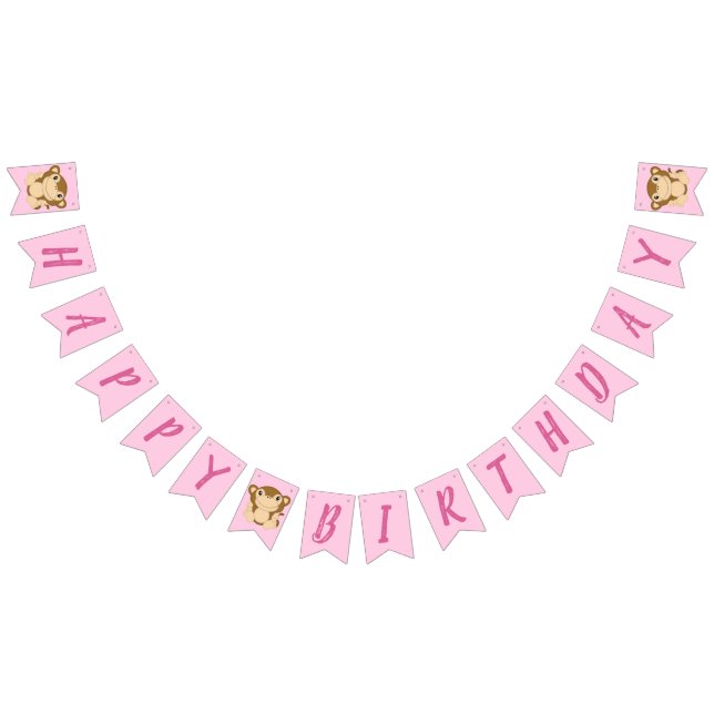 Bannière À Fanions Singe Anniversaire Pink (Tout)