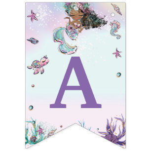 Bannière À Fanions Sirène africaine Whimsical Anniversaire sous la me