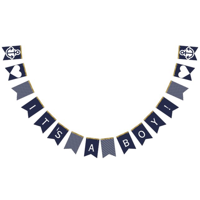 Bannière À Fanions Son A Boy Navy et Gold Nautical  (Tout)