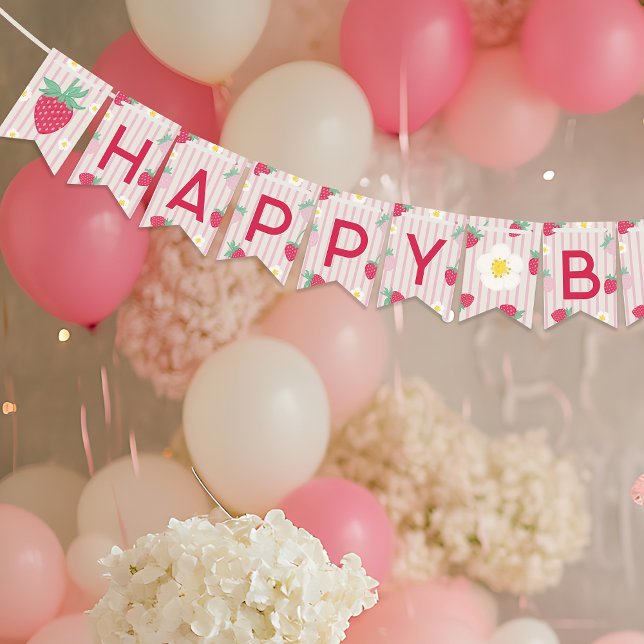 Bannière À Fanions Strawberry Themed Happy Birthday Bunting Banner (Créateur téléchargé)