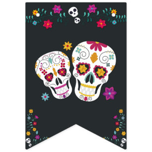 Bannière À Fanions Sugar Skuls Dia de los Muertos Thème