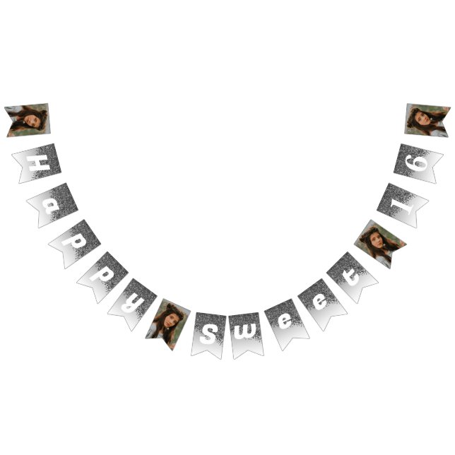 Bannière À Fanions Sweet 16 Party, Chic Black Parties scintillant & 4 (Tout)