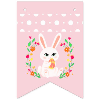 Bannière À Fanions Sweet Pastel Bunny & Floral Wreath Easter Bunting
