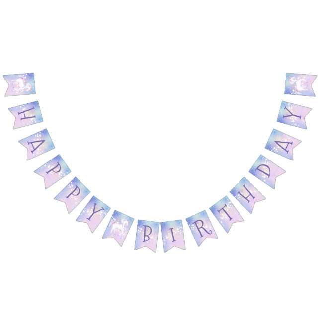 Bannière À Fanions Sweet Rainbow Unicorn Glittery Joyeux anniversaire (Tout)