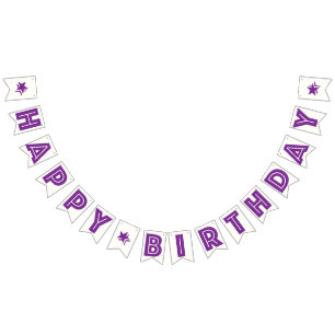 BANNIÈRE À FANIONS TEXTE ET ÉTOILES SUR BKGD BLANC ☆ HAPPY BIRTHDAY