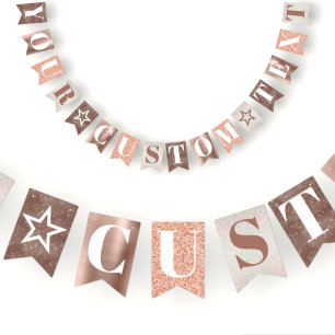 Bannière À Fanions texte personnalisé rose or fête d'anniversaire ou