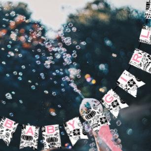 Bannière À Fanions Texte rose Noir & Blanc Motif Floral Bébé Fille