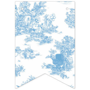 Bannière À Fanions Toile bleue et blanche de Jouy Baby shower