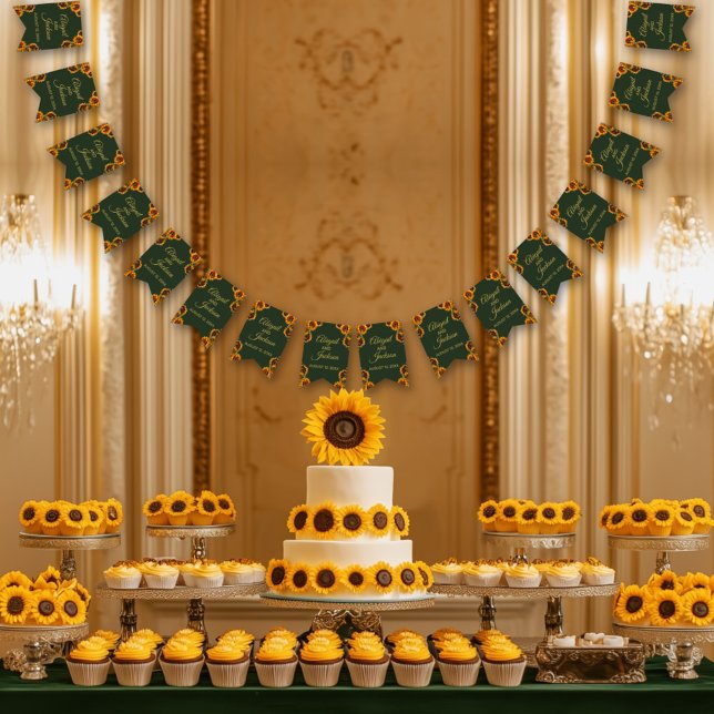 Bannière À Fanions Tournesol Mariage Forêt verte et or (Créateur téléchargé)