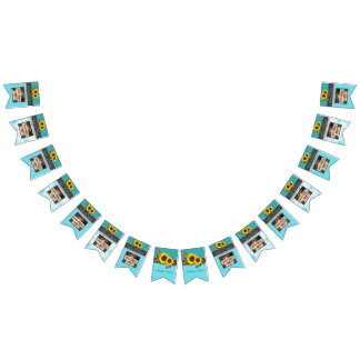 Bannière À Fanions Tournesol Mariage rustique Turquoise en bois gris 