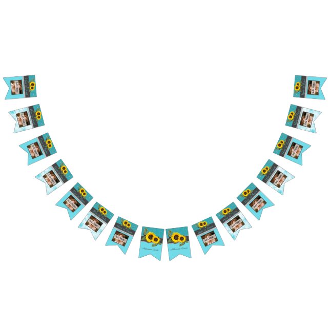 Bannière À Fanions Tournesol Mariage rustique Turquoise en bois gris  (Tout)