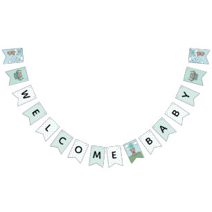Bannière À Fanions Turquoise Blue Welcome Baby Bear Baby shower garço