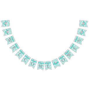 Bannière À Fanions Turquoise, gris blanc 🐘 Elephant Bienvenue bébé