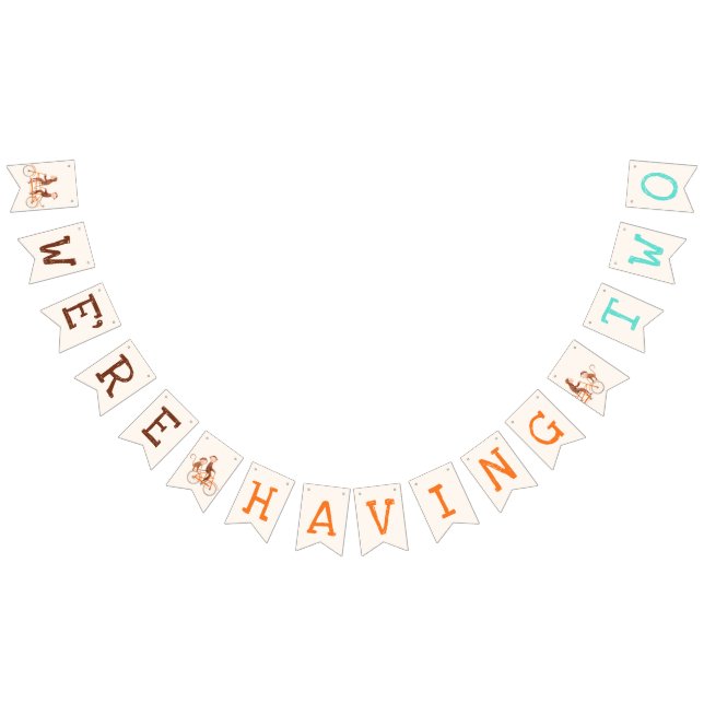 Bannière À Fanions Twins Baby shower mignon singe double problème (Tout)