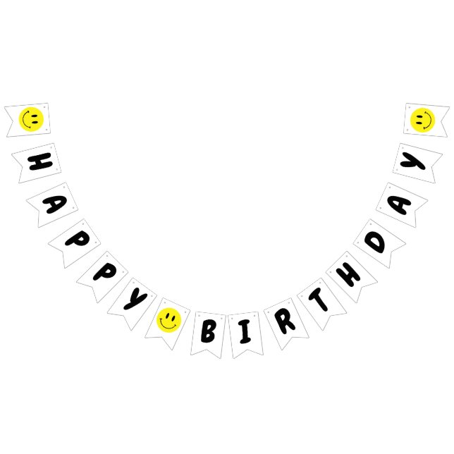 Bannière À Fanions Un heureux Mec/Gal 1er Anniversaire Smiley Jaune (Tout)