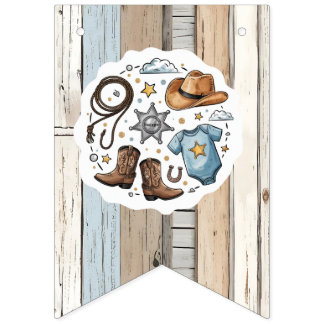Bannière À Fanions Un petit cowboy est sur le chemin Baby shower