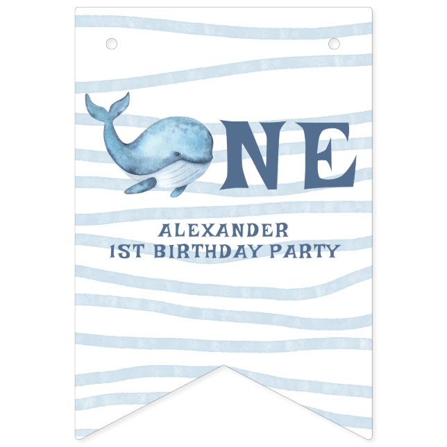 Bannière À Fanions UNE BALEINE 1er anniversaire sous la mer (Premier drapeau)