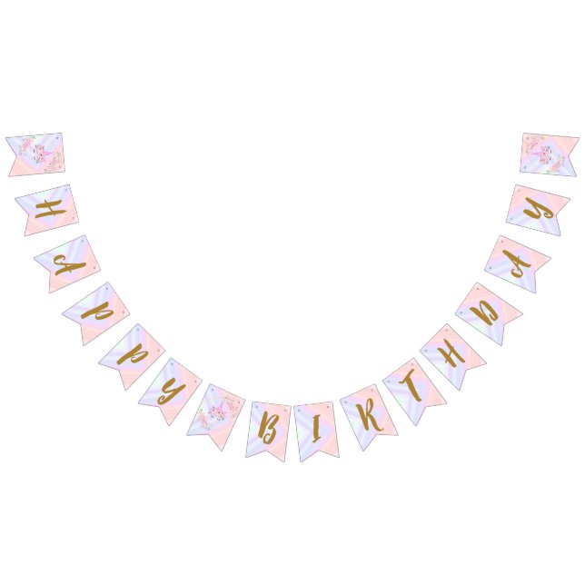 Bannière À Fanions Unicorne moderne rose floral (Tout)