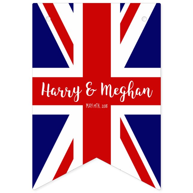 Bannière À Fanions Union Jack personnalisée | Mariage royal (Premier drapeau)