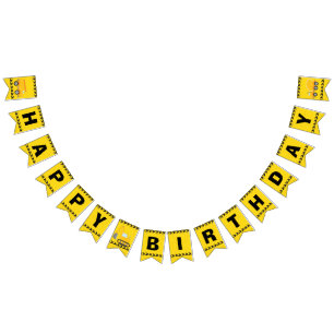 Bannière À Fanions Véhicule de construction Anniversaire Jaune Camion