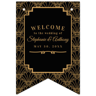 Bannière À Fanions Ventilateur Art déco noir et or Mariage Bann