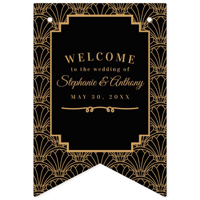 Bannière À Fanions Ventilateur Art déco noir et or Mariage Bann (Onzième drapeau)