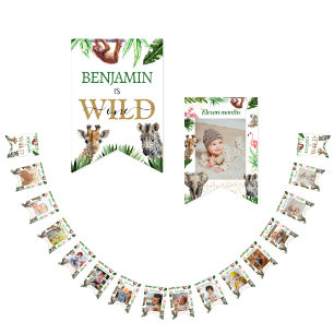 Bannière À Fanions Wild One Safari Animaux Garçon 1er anniversaire