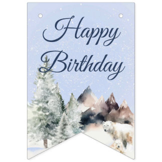 Bannière À Fanions Winter Forest Birthday Banner