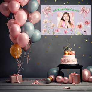 Bannière Anniversaire de la Bow florale rose migno