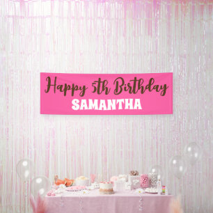 Bannière Anniversaire, Pink Happy 5th Birthday Sig