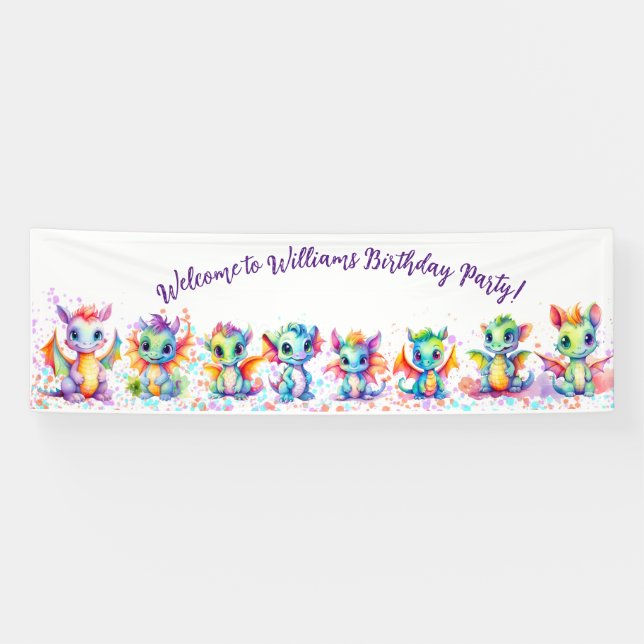 Bannière Baby Dragon fête d'anniversaire (Horizontal)