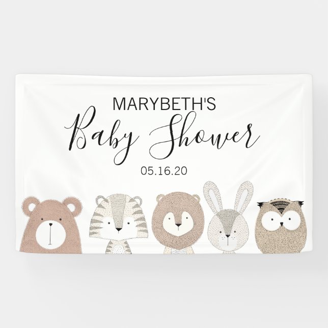 Bannière Baby shower Animaux sauvages mignons (Horizontal)