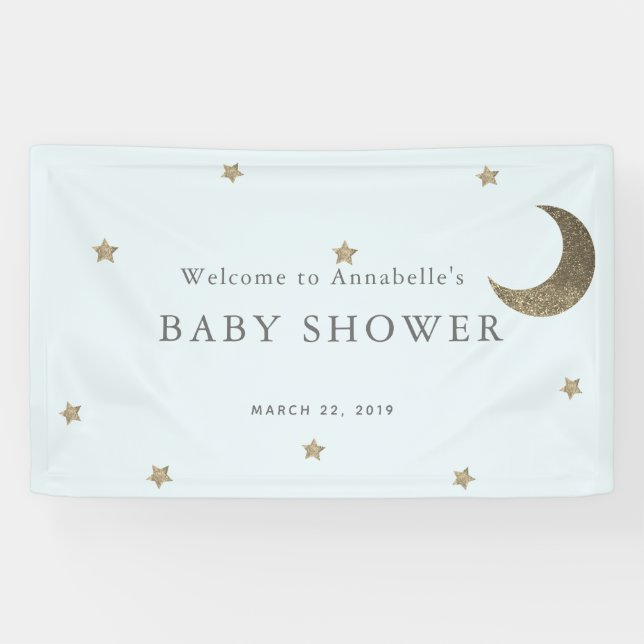 Bannière Baby shower bleu Gold Stars & Moon (Horizontal)