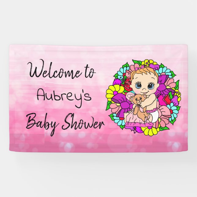 Bannière Baby shower fille, Bannière fille rose (Horizontal)