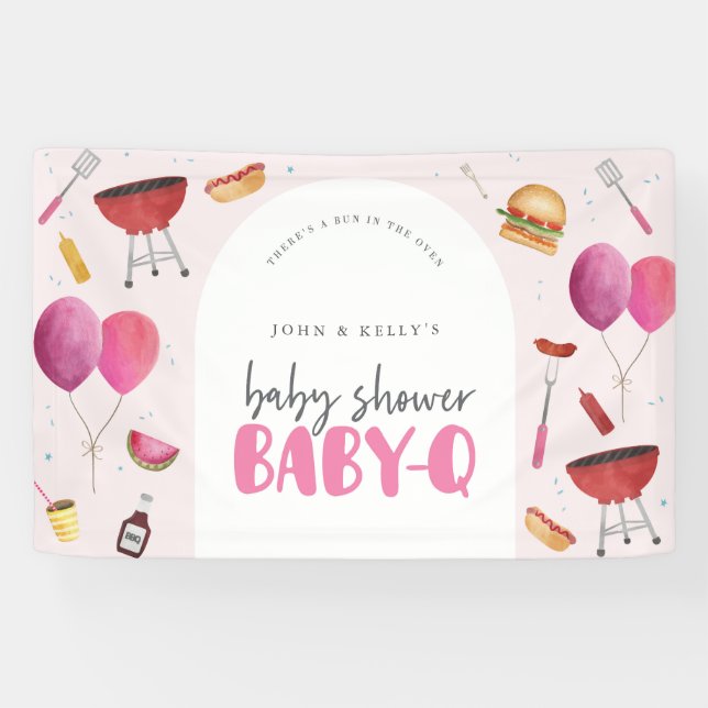Bannière Baby shower fille bébé-Q (BBQ) grand pann (Horizontal)