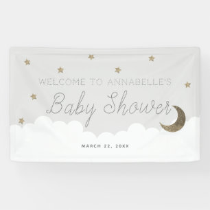 Bannière Baby shower Gold Stars & Moon Grey