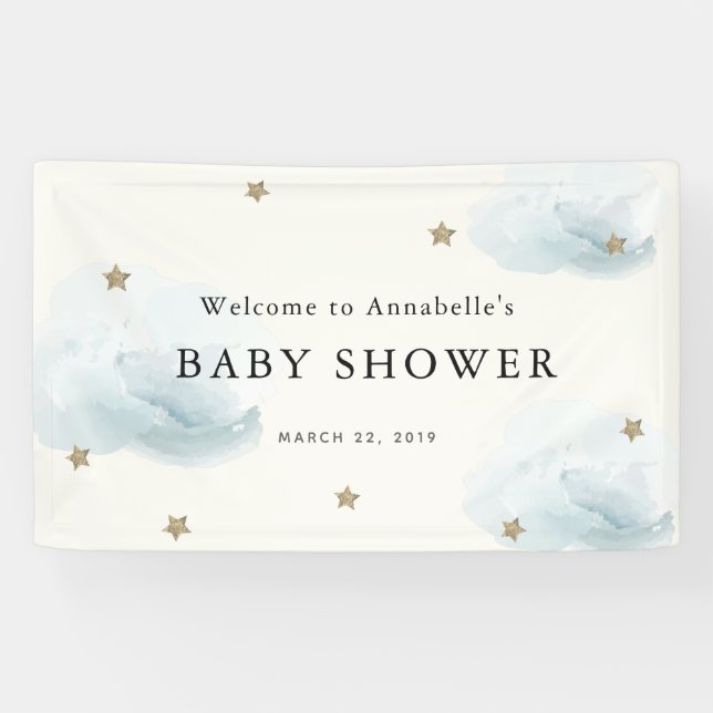 Bannière Baby shower Gold Stars & Nuages (Horizontal)