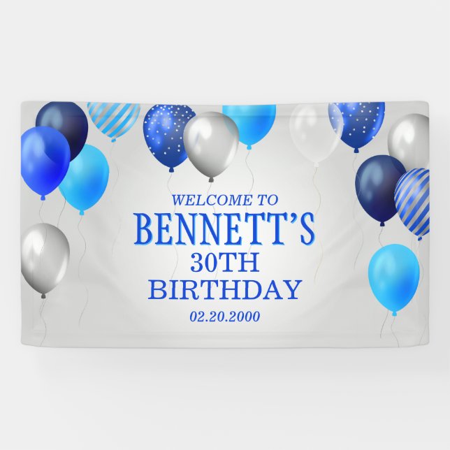 Bannière Ballons Bleus Anniversaire (Horizontal)