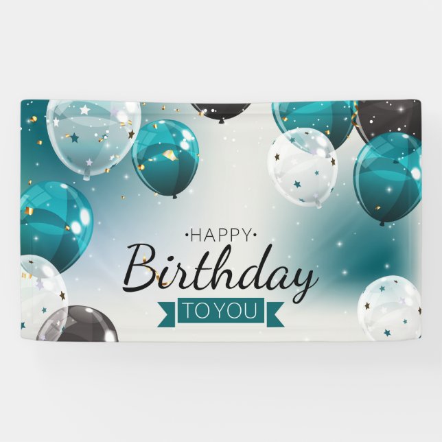 bannière ballons d'anniversaire bleu (Horizontal)