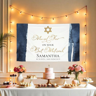 Bannière bat mitzvah   Aquarelle bleu marine Abstr