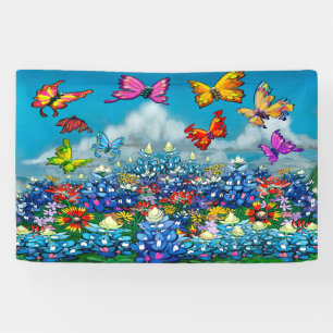 Bannière Bluebonnets Fleurs sauvages et papillons