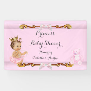 Bannière Brunette Princesse Baby Shower Rose Or
