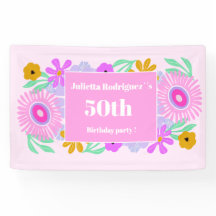 Bannière chic florale moderne rose pour 50e annive