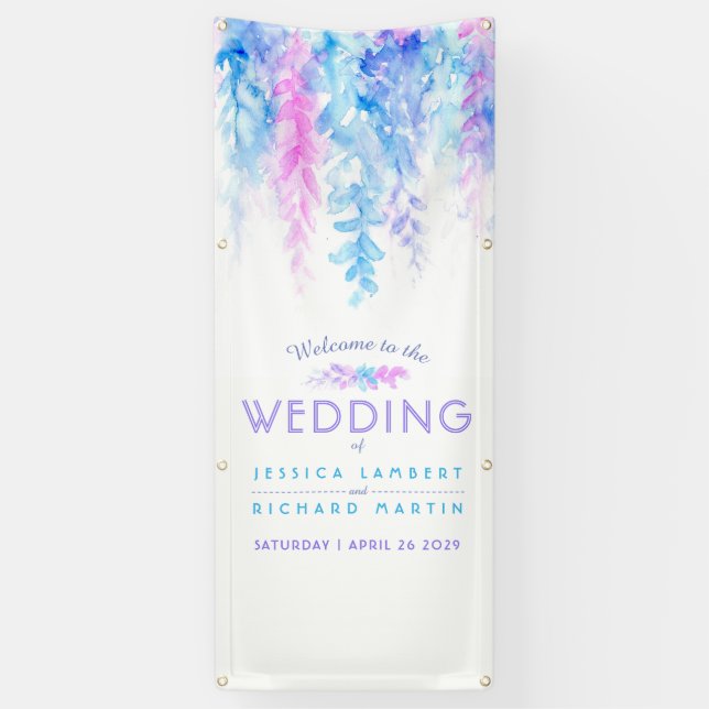 Bannière d'accueil d'art mariage bleu personnalisé (Vertical)