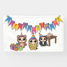 Bannière d'anniversaire adorable animal | Pièce En