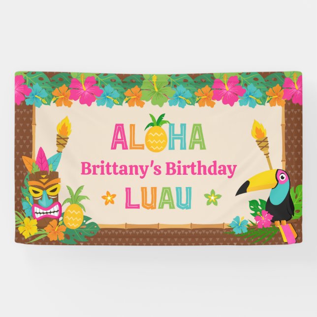 Bannière d'anniversaire Aloha Luau Tropical Hawaii (Horizontal)