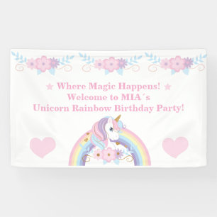 Bannière d'anniversaire Arc-en-ciel Licorne Où la
