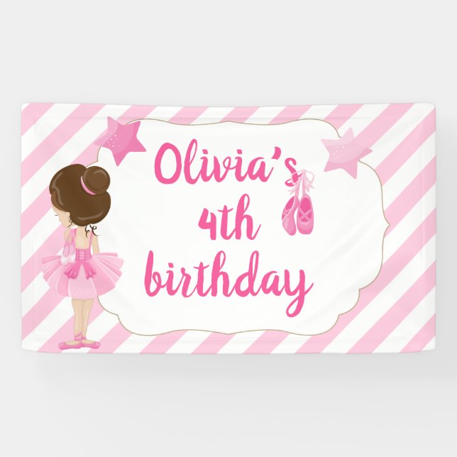 Bannière d'anniversaire Ballerina avec rayures ros (Horizontal)