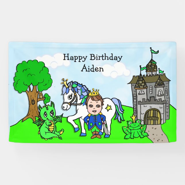 Bannière d'anniversaire Brown Haired Prince (Horizontal)